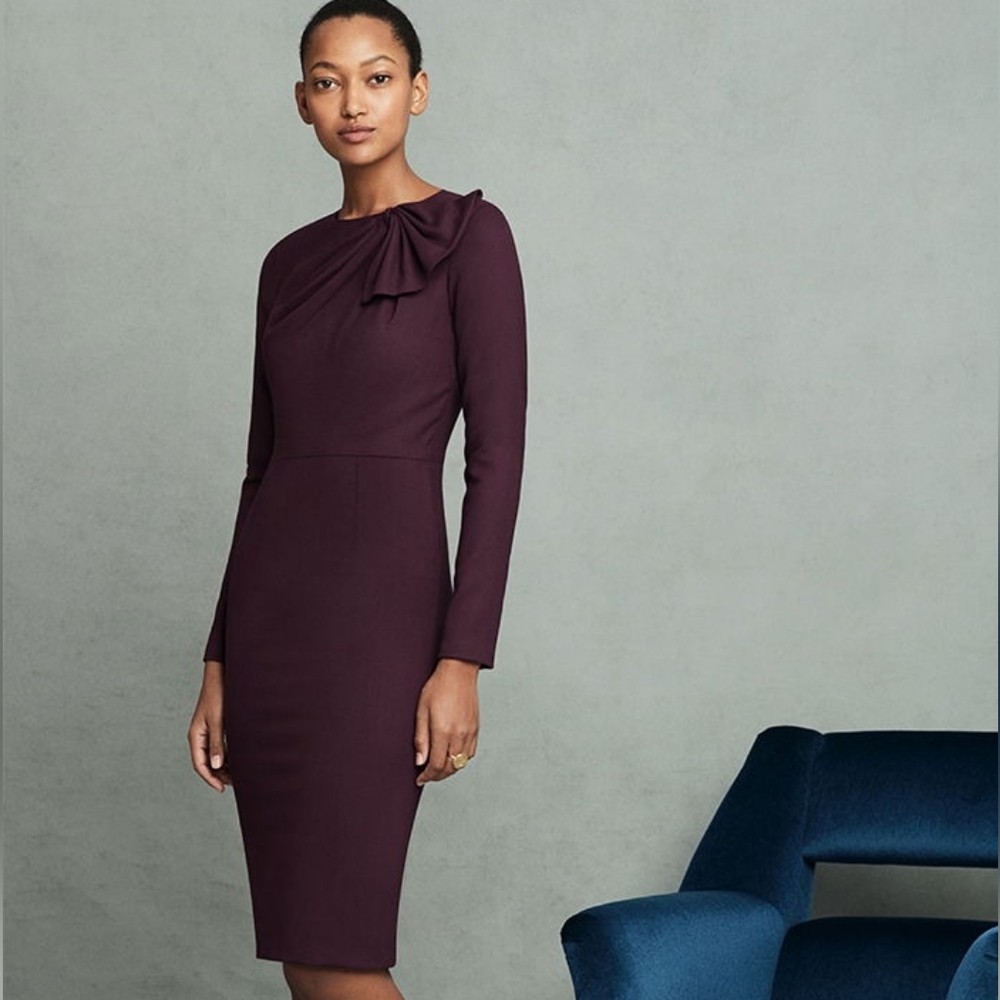The Fold Cliveden Long-Sleeved Dress - Plum Crepe - Size 4 US, Size 8 UK